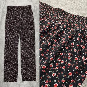 Vintage Coldwater Creek Floral Pull-On Pants Size M Black Red High Rise Pockets